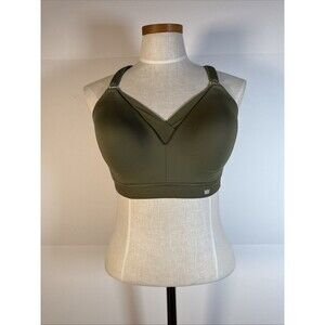 SheFit Y-Plunge Sports Bra 1 Luxe Army Green Back Hook Medium Support